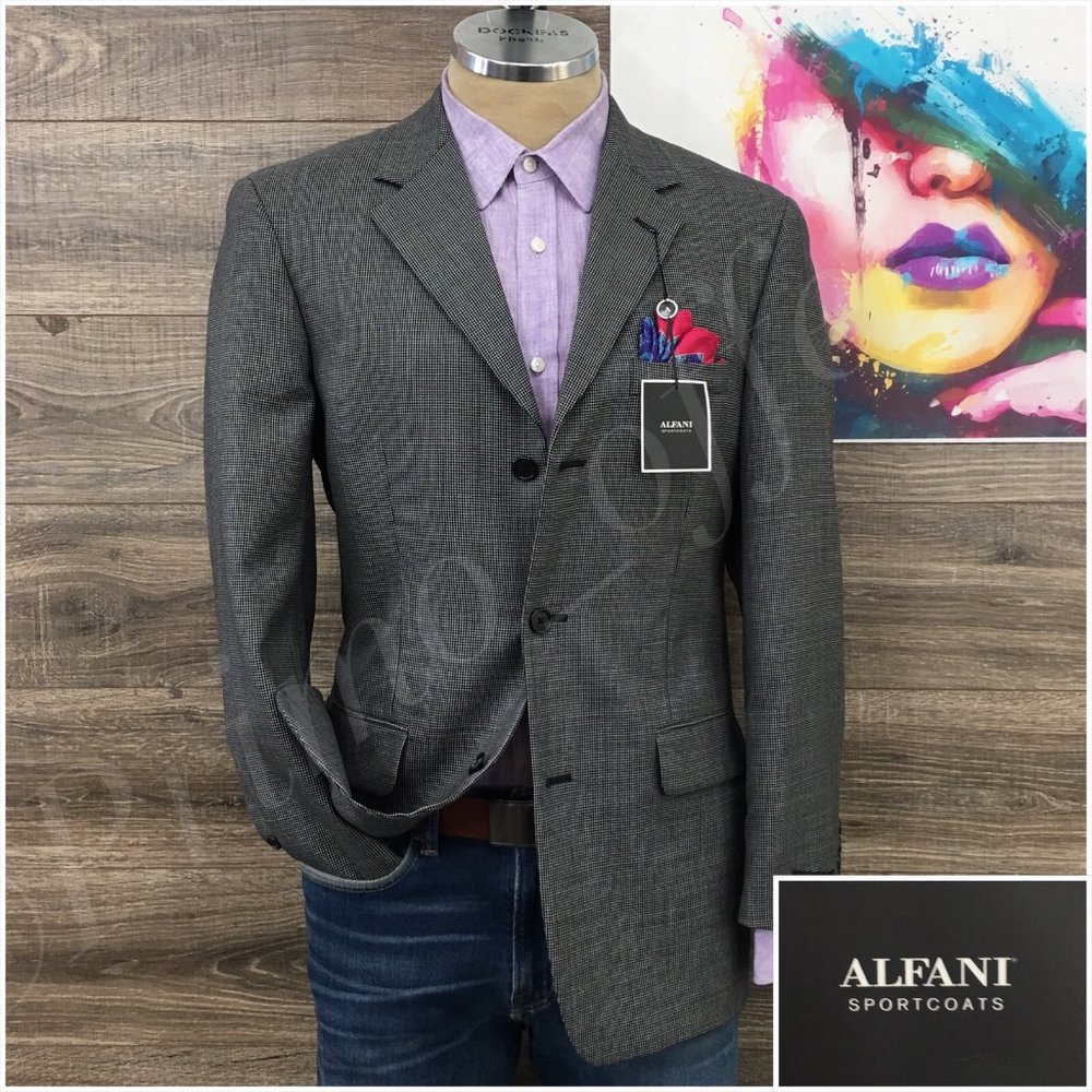 New Alfani Mens Blazer Sport Coat Three Button Jacket Wool Size 38R Casual Suits